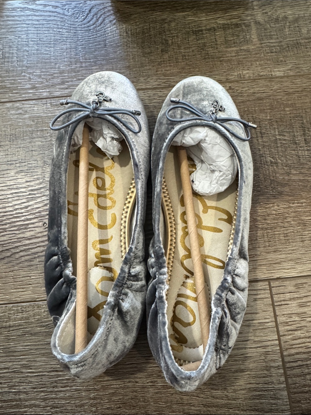 Sam Edelman Silver Velvet Girls Ballet Flats